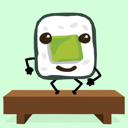 Sushi roll character in flat design. Japanese food vector illustration.の写真素材