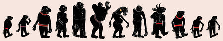 Leather Shadow Puppet. Set of black silhouettes of creature in different poses. Vector illustration.の写真素材