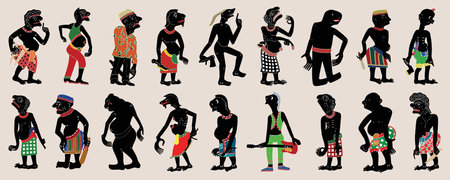 Nang Talung Thai Shadow Play silhouettes. Vector set of leather shadow puppet.の写真素材