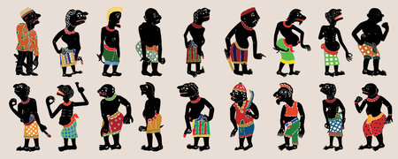 Shadow Puppet in traditional costume. Set of leather puppet. Vector illustrationの写真素材