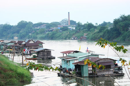 Floating house on the Chao Phraya River.の写真素材