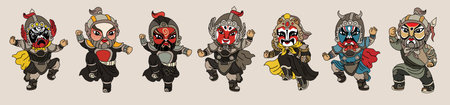 Peking Opera. Set of vector illustrations of cartoon characters in the traditional chinese opera style.の写真素材