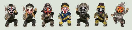 Chinese Opera Cartoon Character. A set of vector illustrations of a cartoon charactersの写真素材