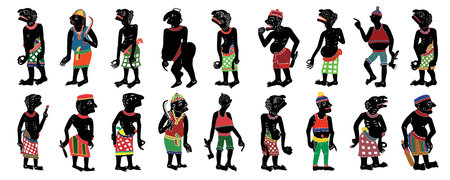 Nang Talung. Thai shadow puppet in traditional costume. Set of vector illustrations.の写真素材