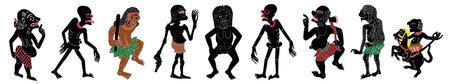 Set of black silhouettes of Shadow Puppet. Demon character vector illustration.の写真素材