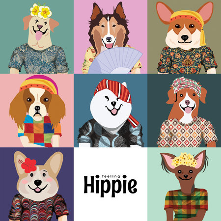 Hipster dogs vector illustration. Cute cartoon dogs set.の写真素材