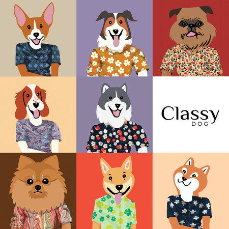 Cute cartoon dogs collection. Vector illustration. Can be used for wallpapers, pattern fills, web page backgrounds, surface textures.の写真素材