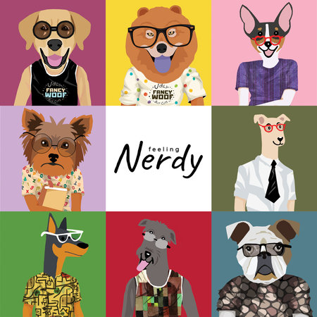 Vector illustration of a set of cute dogs with different clothes and accessoriesの写真素材