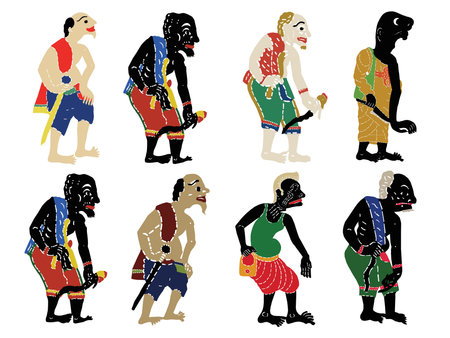 Ancient Thai Shadow Puppet. Set of vector illustrations of leather shadow puppet.の写真素材