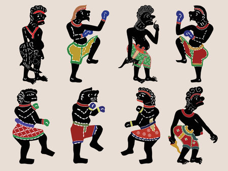 Set of Thai shadow puppet. Vector illustration of a set of leather puppet.の写真素材
