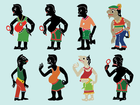Set of Thai Leather Shadow Puppet in different national costumes. Vector illustration.の写真素材