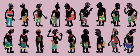 Set of Thai shadow puppet in national clothes. Vector illustration.の写真素材