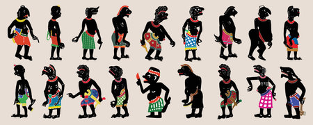 Leather Shadow Puppet in traditional costume. Set of vector illustrations in flat style.の写真素材