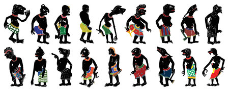 Leather Shadow Puppet in traditional costume. Set of vector illustrations of shadow puppetの写真素材