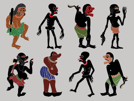 Creature Shadow Puppet in different poses. Vector illustration. Black silhouettes.の写真素材