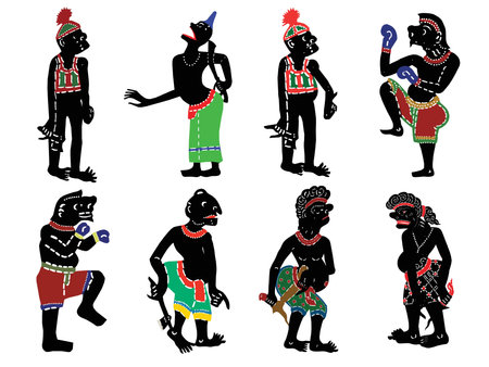 Nang Ta Lung. Set of Thai Shadow Puppet in national costumes. Vector illustration.の写真素材