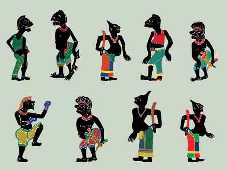 Set of shadow puppet in different national costumes. Vector illustration.の写真素材