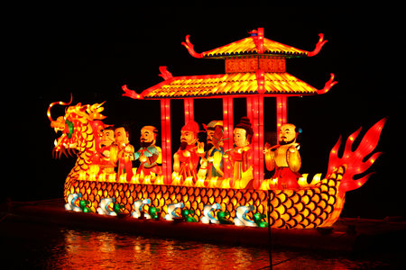 Chinese dragon lanterns at the Chinese New Year celebration in Thailand.のeditorial素材