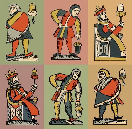 Medieval characters in vintage style. Set of vector hand drawn illustrations.の写真素材