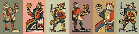 Set of vector illustrations in retro style. Isolated on colored background.の写真素材