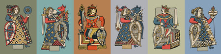 Vintage Queen. Vector set of ancient warrior queen in traditional clothesの写真素材