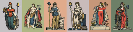The ancient Greek gods and goddesses. Set of vector illustrations.の写真素材