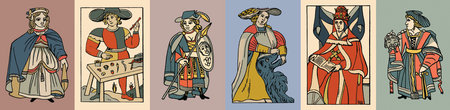 Medieval characters. Vector illustration. Set of four vintage illustrations.の写真素材