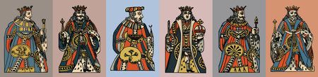 Vector set of medieval hand drawn illustrations with the image of the king.の写真素材