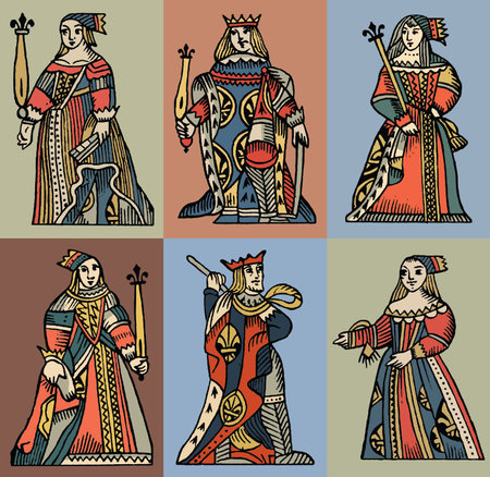 Set of hand drawn vector illustrations in vintage style of queen.の写真素材