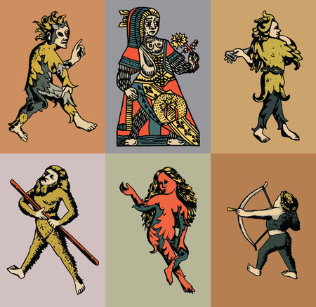 Set of hand drawn vintage character creature vector illustrations.の写真素材