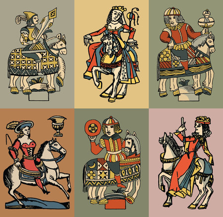 Ancient Horseman. Set of vector hand drawn illustrations. Vintage style.の写真素材
