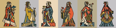 Set of vector illustrations in the style of pop art. Stylized image of vintage lady.の写真素材