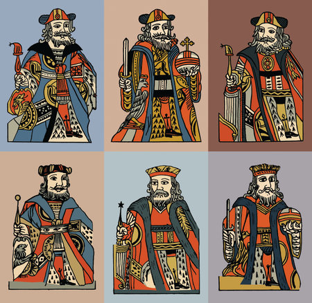 Vector set of illustrations of medieval knights in vintage style.の写真素材