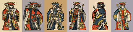 Medieval king characters in vintage style. Set of colorful vector illustrations.の写真素材