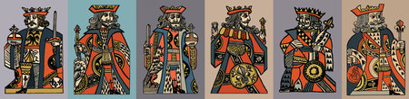 Set of vector illustrations of the ancient King and warriorsの写真素材