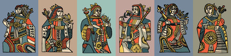 Set of colorful vector illustrations of the ancient lady in vintage style.の写真素材