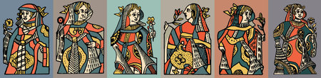 Set of medieval lady in vintage style, vector illustration.の写真素材