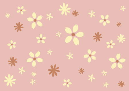 Cute floral pattern in pastel colors on a pink background.の写真素材