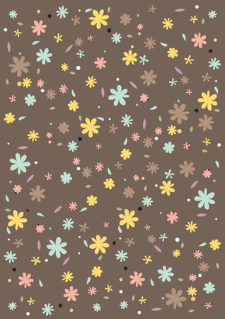 Seamless pattern with flowers and leaves on brown background. Vector illustration.の写真素材
