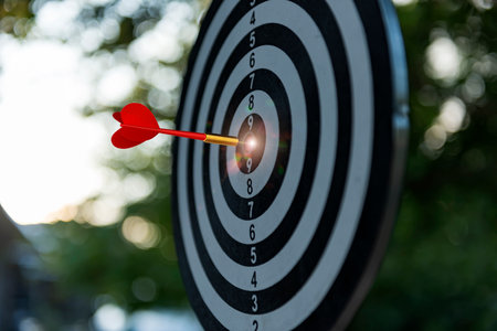 Photo darts that stick to the target, Concept to target marketing or in the way business, The businesses must have a goal the driving force, In order to succeed.の写真素材