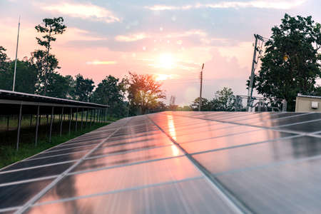 The sun's rays reflect from the solar panel, Solar panel, alternative electricity source, photovoltaic - concept of sustainable resourcesの写真素材