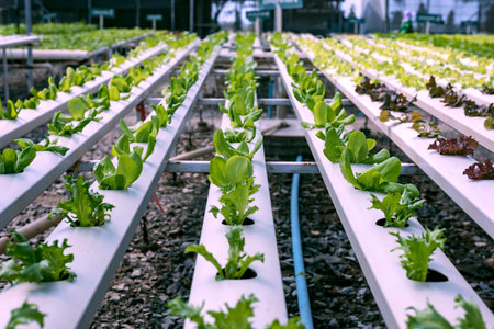 A team of scientists analyzes plants on vegetable trays. Hydroponics process in the laboratory...