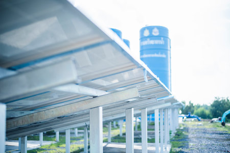 Solar panels. Solar panels on the roof of a solar power plant.