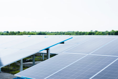 Close-up of Solar cell farm power plant eco technology.landscape of Solar cell panels in a...