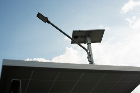 Small self-contained solar panel powered outdoor lighting pole or new technologies and energy trends...