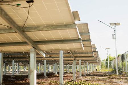 Solar panels, an alternative source of electricity, are a sustainable resource concept, and are a new system that can produce more electricity than ever before.の写真素材