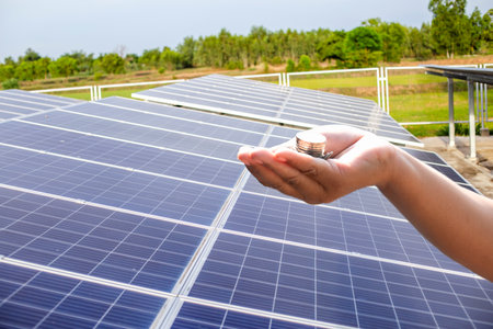 Solar power station for agriculture,Concept of saving money if using solar energy.