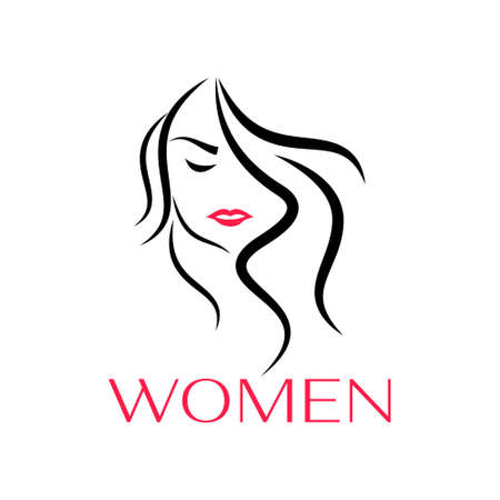 Abstract logo emblem for beauty and cosmetic studio. Portrait of woman,beautiful woman face brand design in trendy minimalist style.のイラスト素材