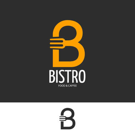 Bistro cafe logo Yellow letter B on dark background and fork template illustration designのイラスト素材