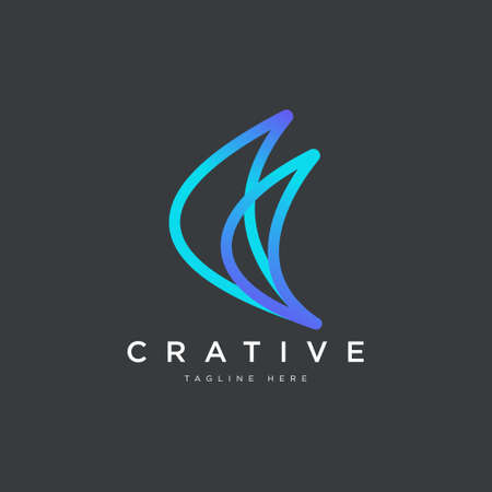 Abstract logo shaped colorful line letter Dのイラスト素材